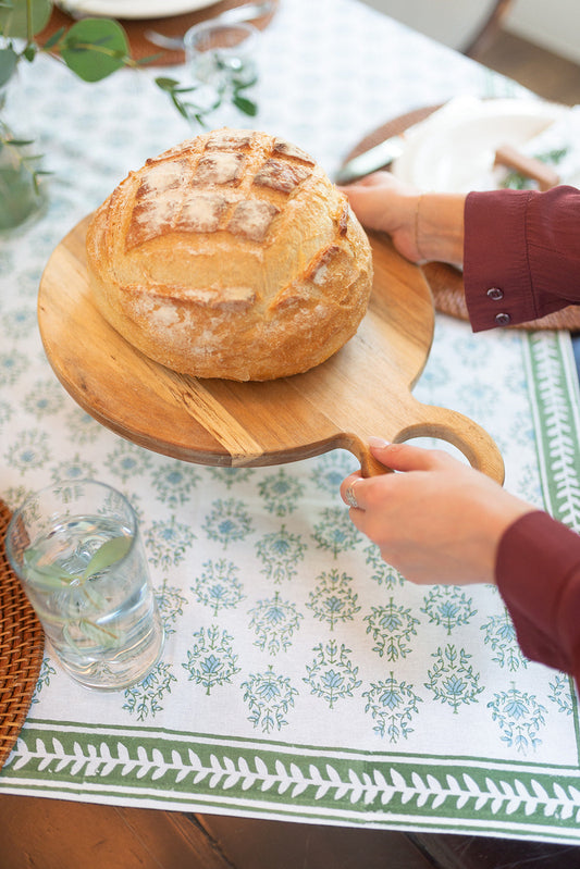 Table Throw | Lotus, Sage & Uniform Blue with Sage Vine Border The Mended Company