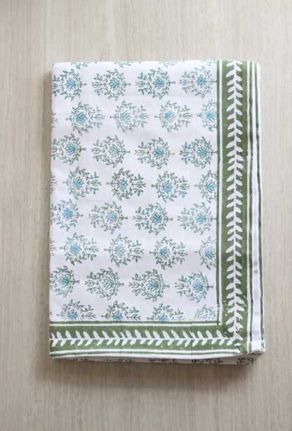 Table Throw | Lotus, Sage & Uniform Blue with Sage Vine Border The Mended Company