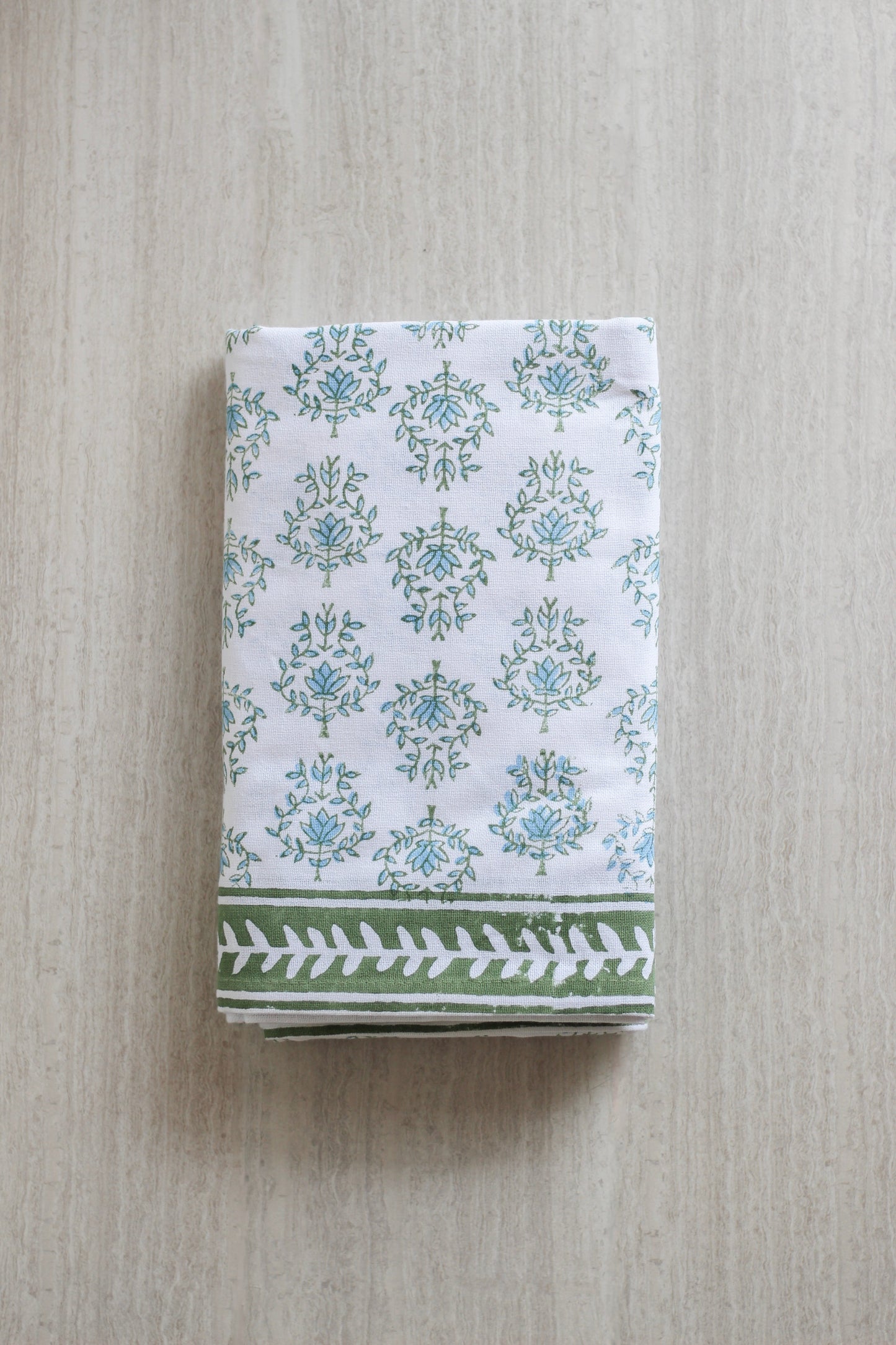 Table Throw | Lotus, Sage & Uniform Blue with Sage Vine Border The Mended Company