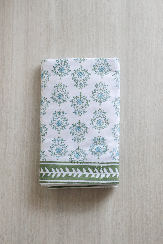 Table Throw | Lotus, Sage & Uniform Blue with Sage Vine Border The Mended Company