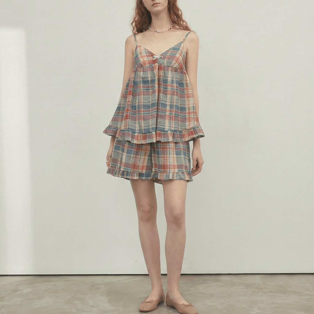 Vintage Plaid Tank & Shorts Pajama Set