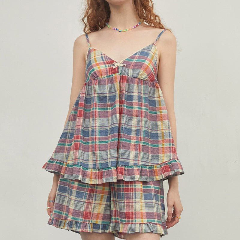 Vintage Plaid Tank & Shorts Pajama Set